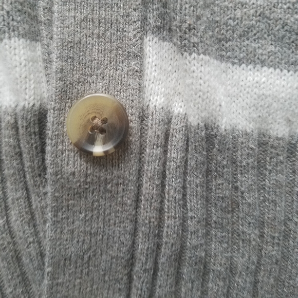 American Eagle Gray White Striped Long Cardigan V Neck Sweater - Picture 5 of 9